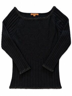 Belldini Black Ribbed Knit Top beaded trim size S